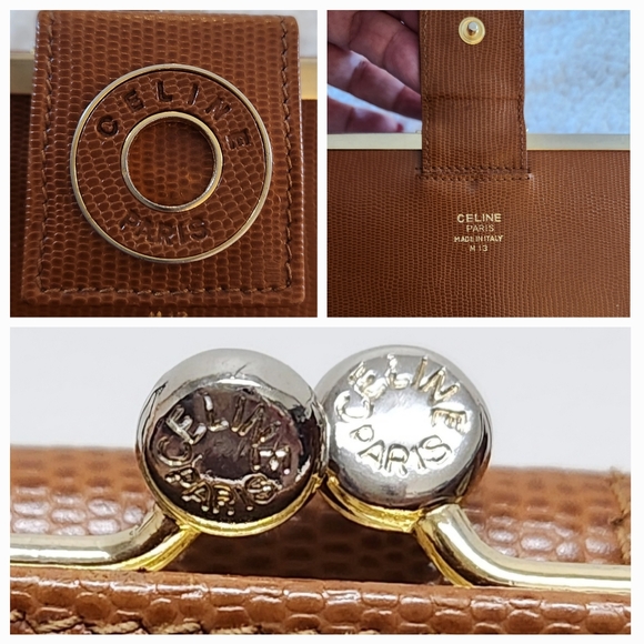 CELINE Kisslock Chestnut Leather Wallet RARE COLOR & HARDWARE VINTAGE - Picture 13 of 14